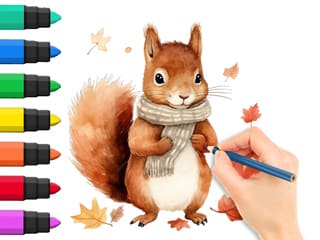 Coloring Book: Autumn Squirrel