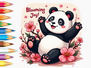 Coloring Book: Little Panda Cherry Blossoms